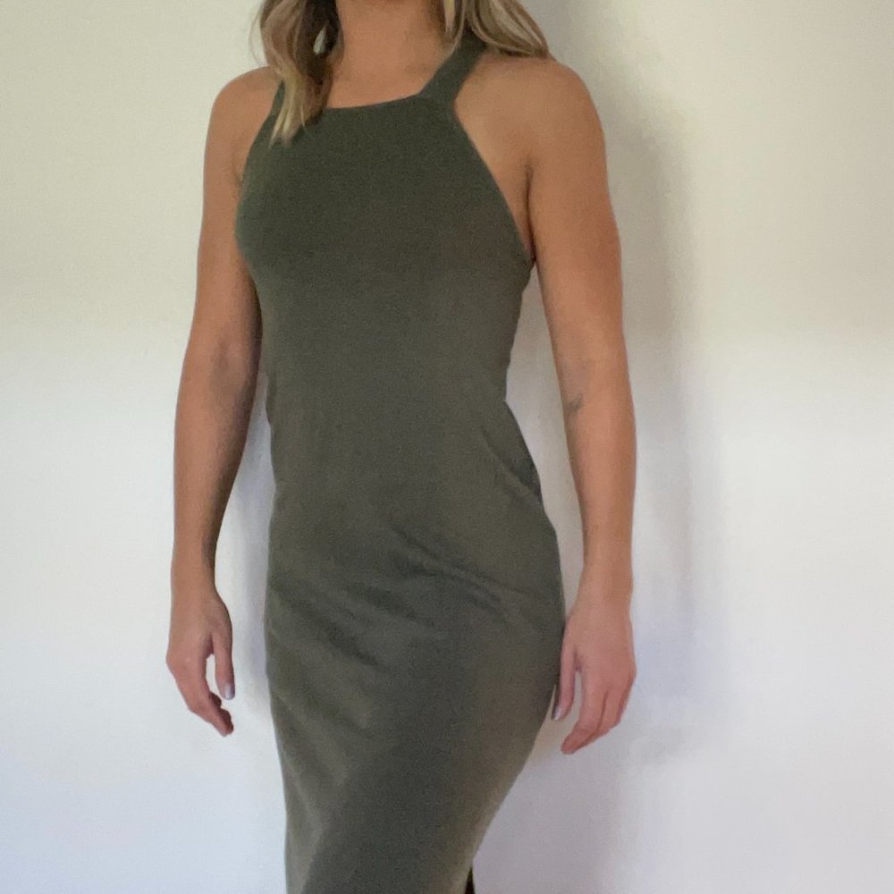 Back Beat Co Organic Cotton Dress in Deep Olive